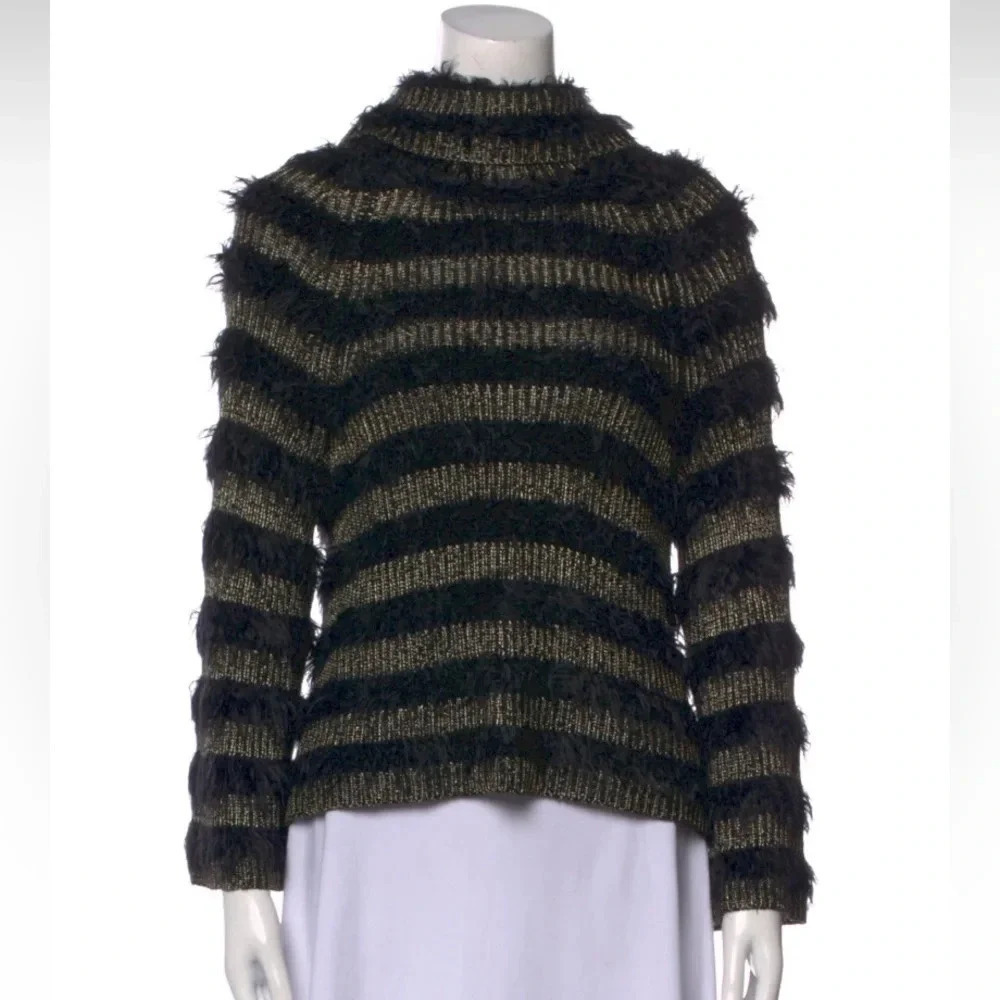 Alice & Olivia Turtleneck Black/Gold Fuzzy Sweater M - Picture 4 of 8